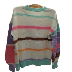 Source Unknown M Cream Multicolor Striped Crewneck Sweater